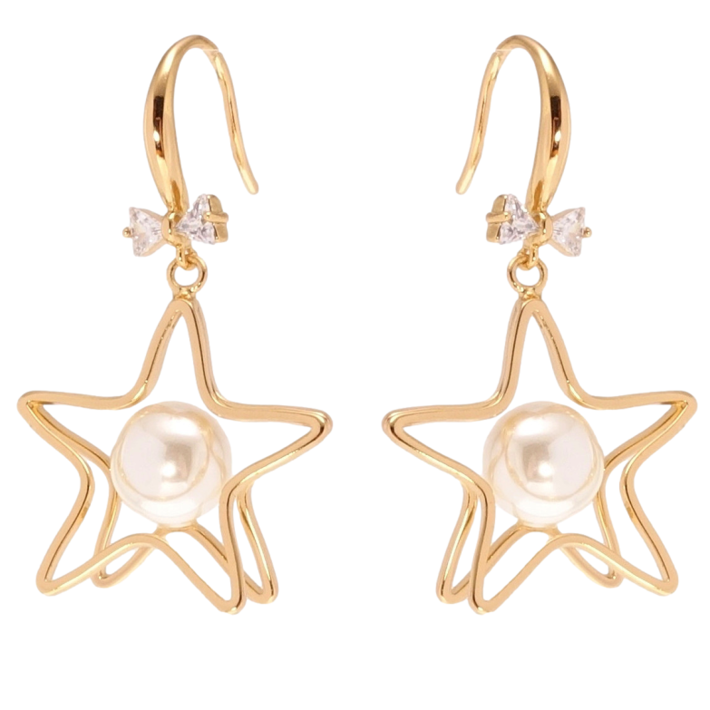 Серьги Xuping QQMM Позолота 18K французский замок Звездочки с жемчужинами фото №8