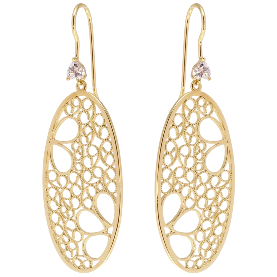 Сережки Xuping QQMM Позолота 14K французький замок Ажурні овали фото №1