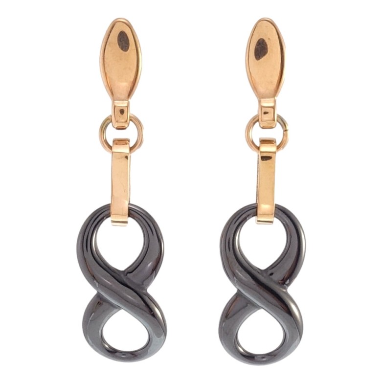 Сережки Xuping TTM Stainless Steel колір РО пусети Вісімки чорна кераміка фото №2