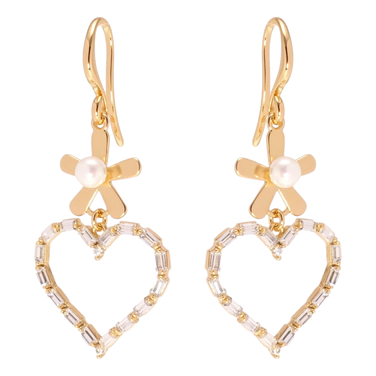 Серьги Xuping Позолота 18K подвески французский замок Кристальные сердечки с цветочками фото №4