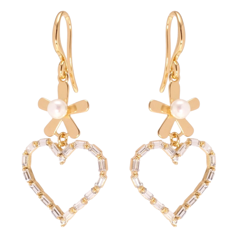 Серьги Xuping Позолота 18K подвески французский замок Кристальные сердечки с цветочками фото №1