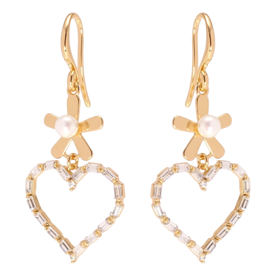 Сережки Xuping Позолота 18K підвіски французький замок Кристальні серця з квіточками фото №1