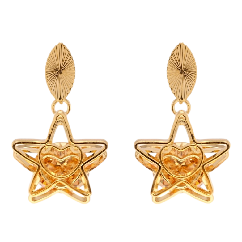 Серьги Xuping Позолота 18K пусеты Звезды с янтарными кристаллами фото №1