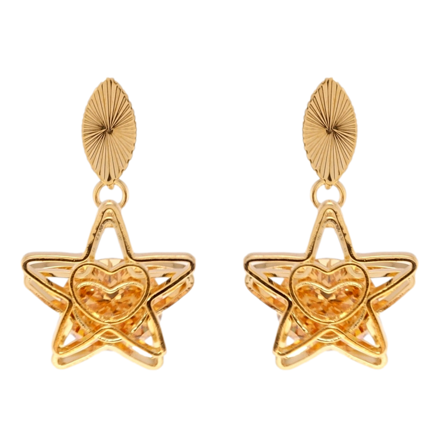 Серьги Xuping Позолота 18K пусеты Звезды с янтарными кристаллами фото №1