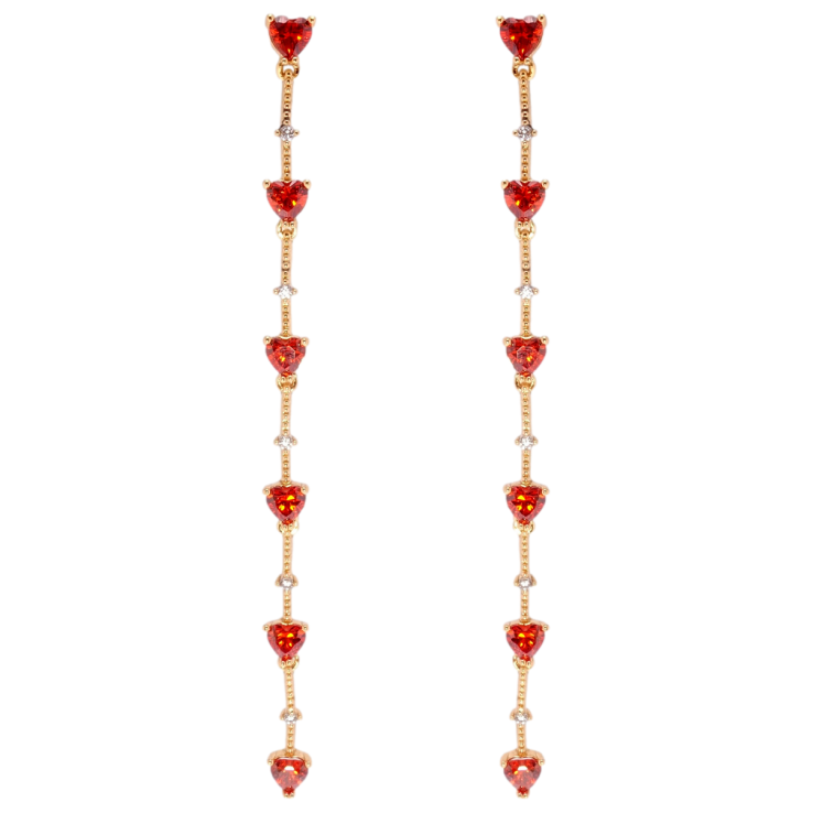 Серьги Xuping Позолота 18K пусеты Декоративные подвески с красными кристальными сердечками фото №23