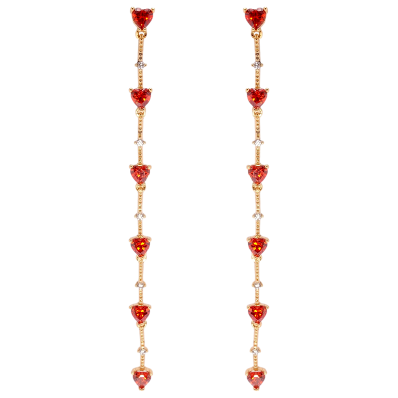 Серьги Xuping Позолота 18K пусеты Декоративные подвески с красными кристальными сердечками фото №4