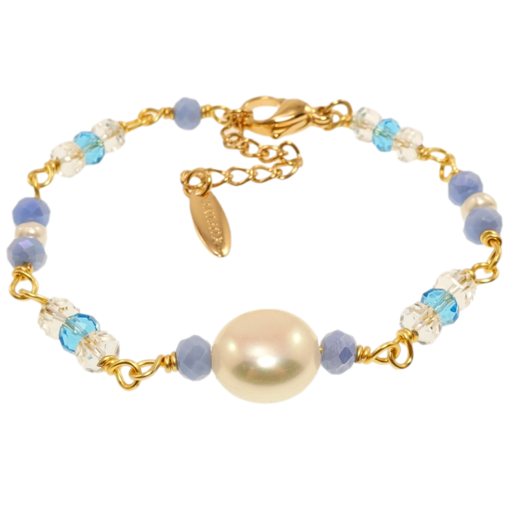 Браслет Xuping Позолота 18K Звенья с бело-голубыми бусинами длина с доп.цепочкой 16-19см х 4-10мм фото №21