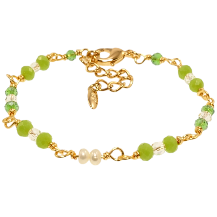 Браслет Xuping Позолота 18K Звенья с бело-салатовыми бусинами длина с доп.цепочкой 15-19см х 3-4мм фото №16