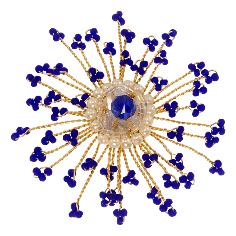 Брошка Xuping Позолота 18K Пишна квітка з синіми бусинами фото №23 Брошка Xuping Позолота 18K Пишна квітка з синіми бусинами фото №23