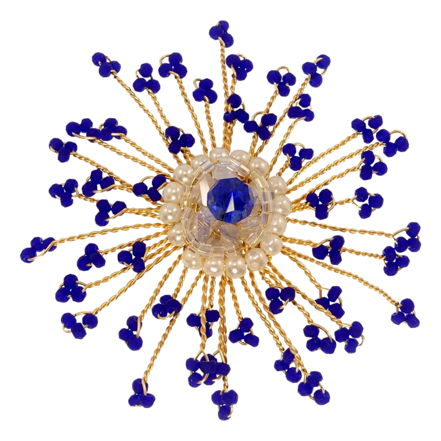 Брошка Xuping Позолота 18K Пишна квітка з синіми бусинами фото №1 Брошка Xuping Позолота 18K Пишна квітка з синіми бусинами фото №1