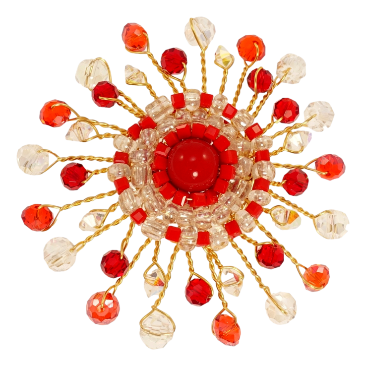 Брошка Xuping Позолота 18K Пишна квітка з червоними та прозорими бусинами фото №4 Брошка Xuping Позолота 18K Пишна квітка з червоними та прозорими бусинами фото №4