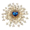 Брошка Xuping Позолота 18K Пишна квітка з синім серцем і сірими намистинами фото №2 Брошка Xuping Позолота 18K Пишна квітка з синім серцем і сірими намистинами фото №2