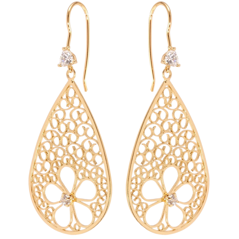 Серьги Xuping QQMM Позолота 18K французский замок Ажурные капельки с цветочным узором фото №1