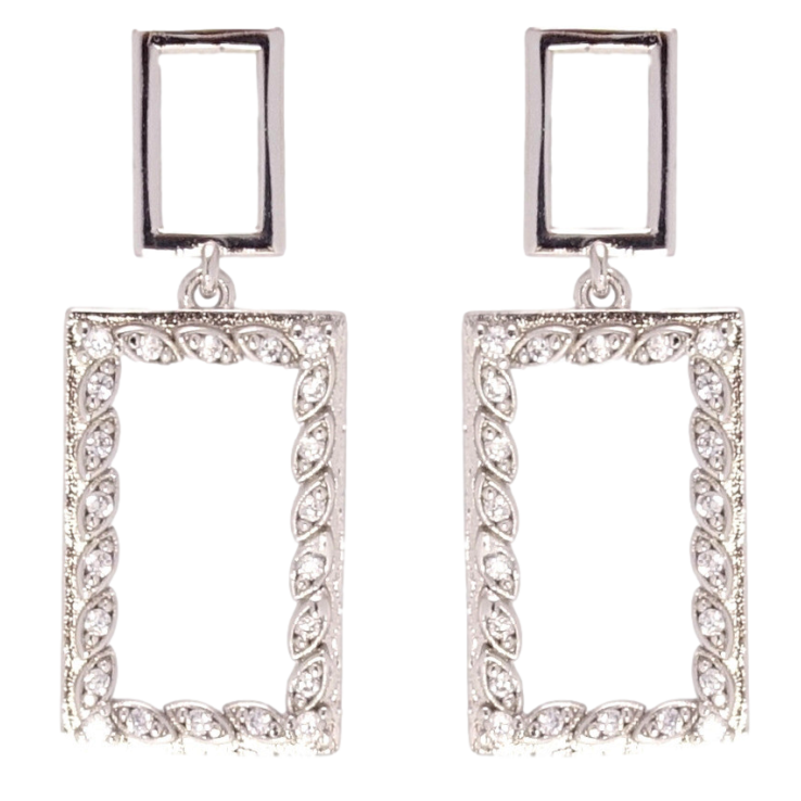 Серьги Xuping QQMM Родий пусеты Прямоугольные подвески с цирконием фото №16