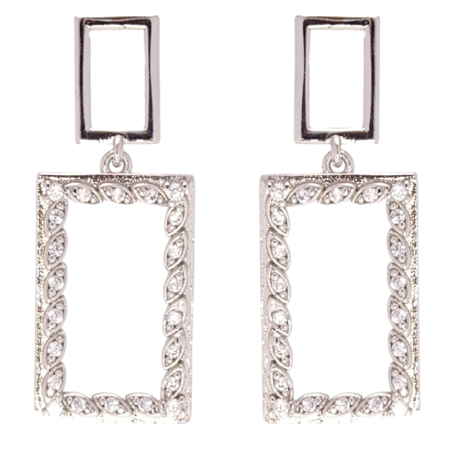 Серьги Xuping QQMM Родий пусеты Прямоугольные подвески с цирконием фото №1