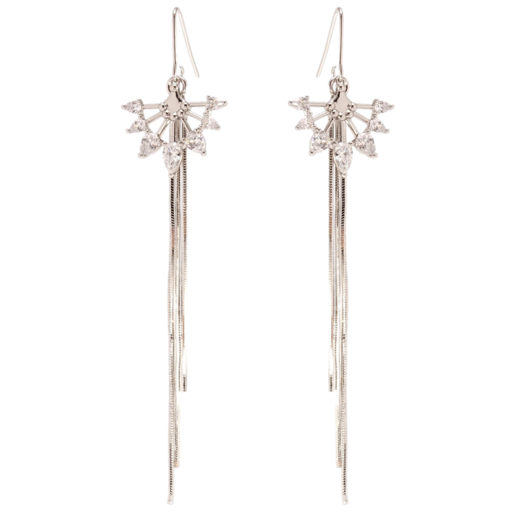 Серьги Xuping QQMM Родий французский замок Кристальный веер с подвесками цепочками фото №7