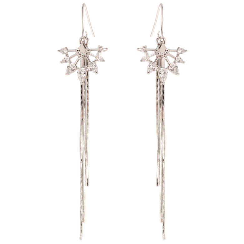 Серьги Xuping QQMM Родий французский замок Кристальный веер с подвесками цепочками фото №1