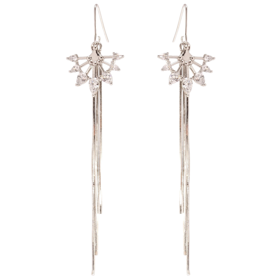 Серьги Xuping QQMM Родий французский замок Кристальный веер с подвесками цепочками фото №1