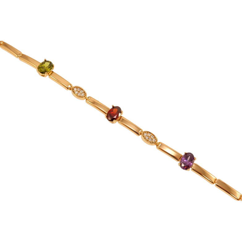 Браслет Xuping Позолота 18K Лаконичность с цветными фианитами длина 19.5см х 4-5мм фото №1