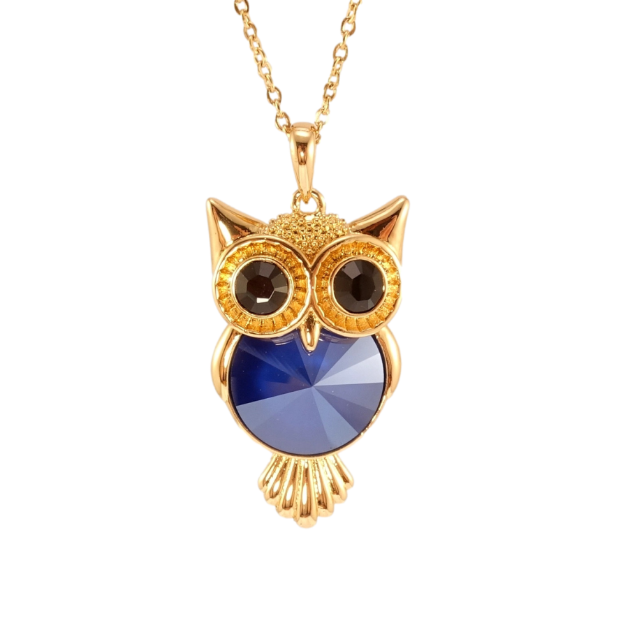 Кулон Xuping колір 18K з кр-ми Swarovski на ланцюжку Сова з кристалом Royal Blue довжина 40-45см фото №1