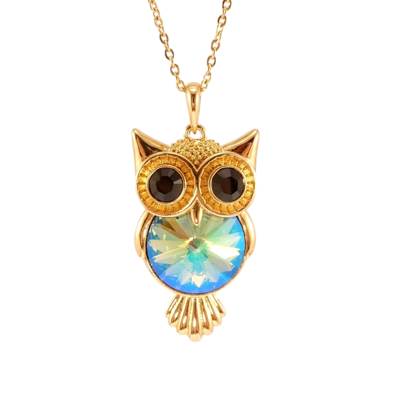 Кулон Xuping колір 18K з кр-ми Swarovski на ланцюжку Сова з кристалом Erinite Shimmer довжина 40-45см фото №1