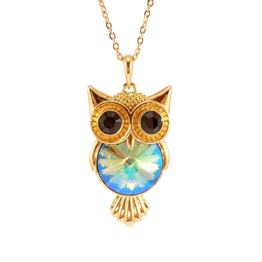 Кулон Xuping колір 18K з кр-ми Swarovski на ланцюжку Сова з кристалом Erinite Shimmer довжина 40-45см фото №1
