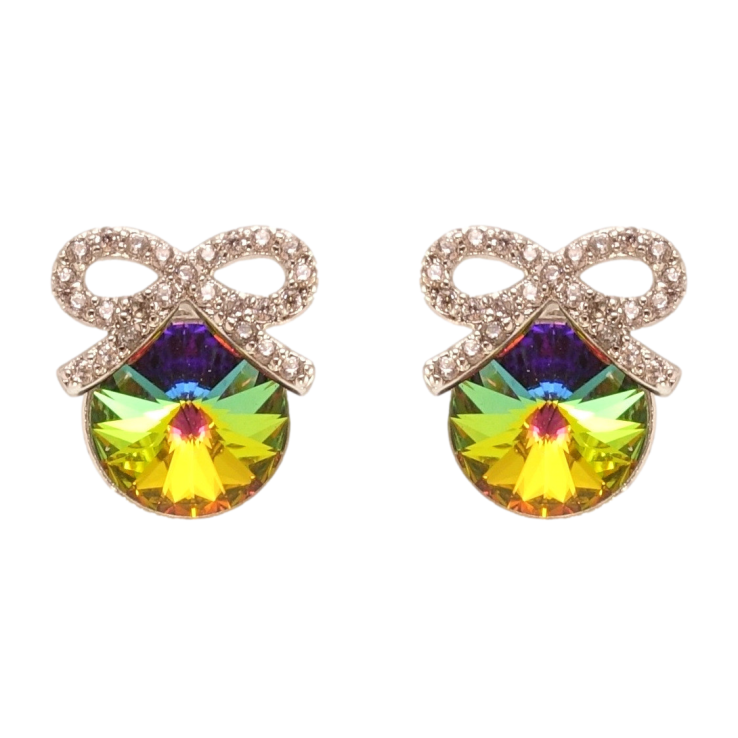 Серьги Xuping цвет Родий с кристаллами Swarovski пусеты Кристалл Vitrail Medium с бантом фото №6