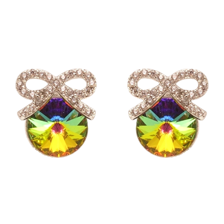 Серьги Xuping цвет Родий с кристаллами Swarovski пусеты Кристалл Vitrail Medium с бантом фото №6