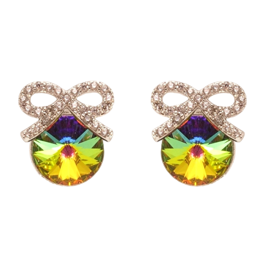 Серьги Xuping цвет Родий с кристаллами Swarovski пусеты Кристалл Vitrail Medium с бантом фото №1