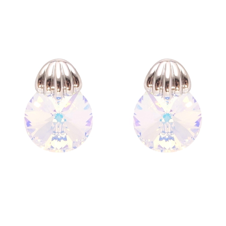 Серьги Xuping цвет Родий с кристаллами Swarovski пусеты Кристалл Shimmer с ракушкой фото №1
