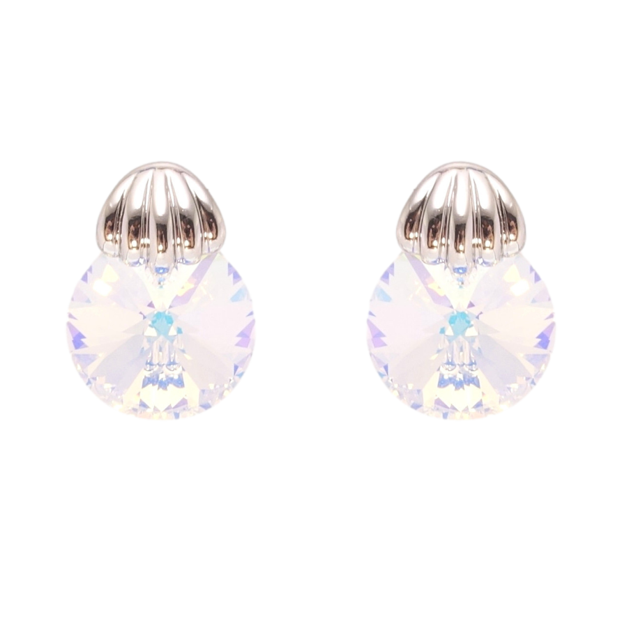 Серьги Xuping цвет Родий с кристаллами Swarovski пусеты Кристалл Shimmer с ракушкой фото №1