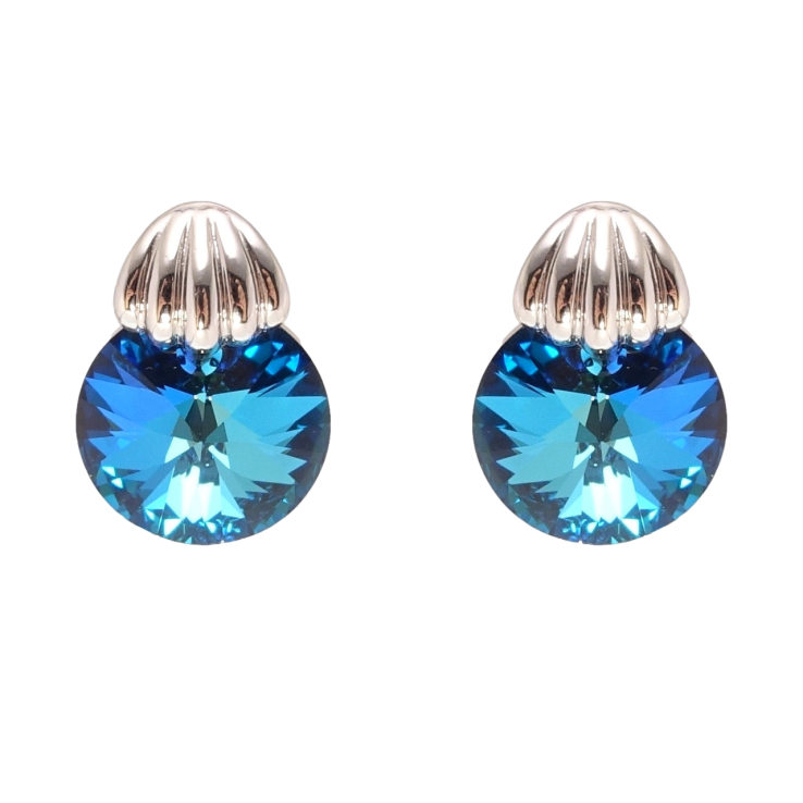 Серьги Xuping цвет Родий с кристаллами Swarovski пусеты Кристалл Metallic Blue с ракушкой фото №24