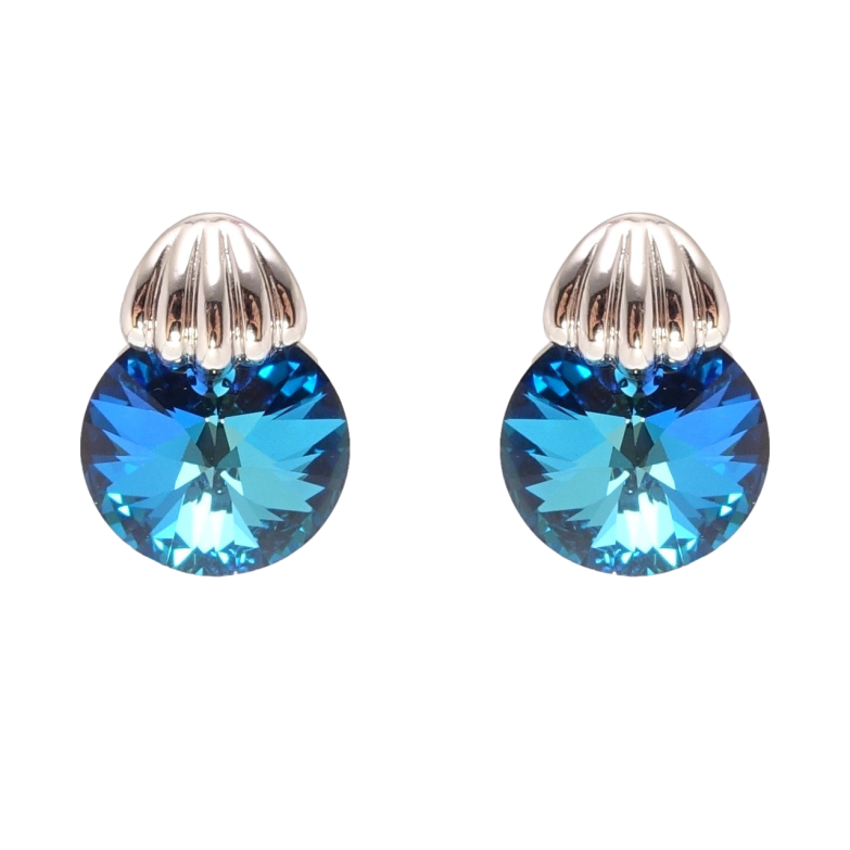 Серьги Xuping цвет Родий с кристаллами Swarovski пусеты Кристалл Metallic Blue с ракушкой фото №1