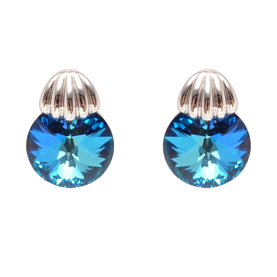 Серьги Xuping цвет Родий с кристаллами Swarovski пусеты Кристалл Metallic Blue с ракушкой фото №1