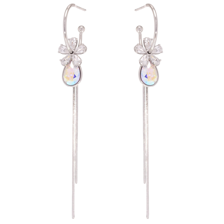 Сережки Xuping колір Родій з кристалами Swarovski пусети Кристальні квіточки з кристалом АВ на колечках фото №21