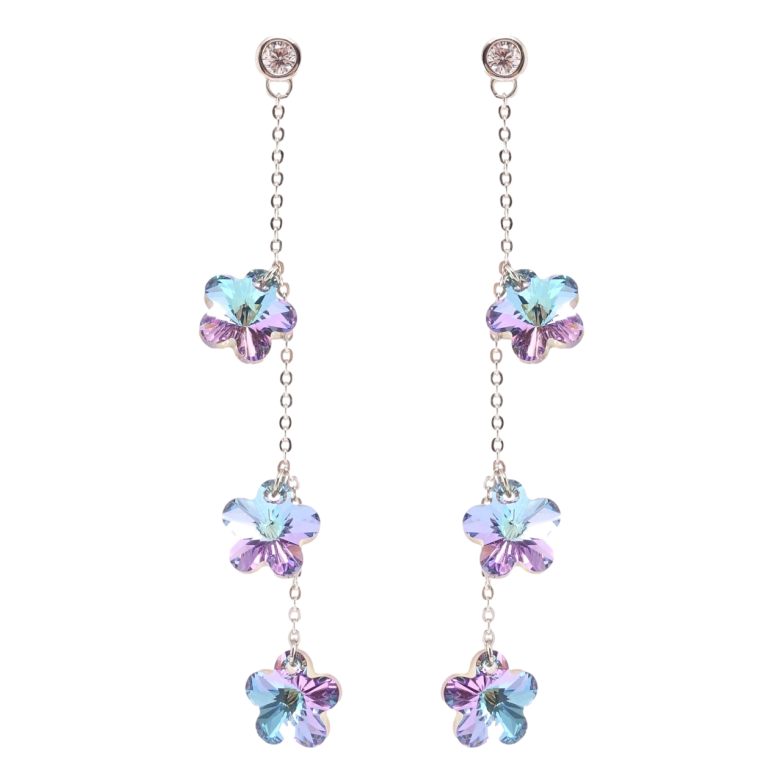 Серьги Xuping цвет Родий с кристаллами Swarovski пусеты Кристальные цветочки Paradise Shine на цепочке фото №3