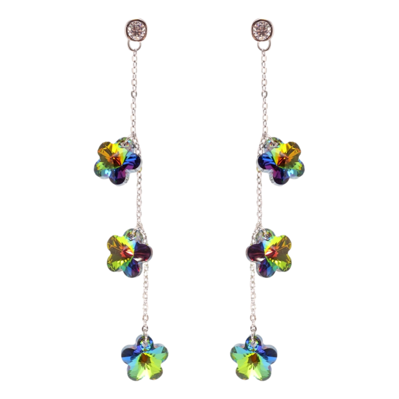 Сережки Xuping колір Родій з кристалами Swarovski пусети Кристальні квіточки Vitrail Medium на ланцюжку фото №8