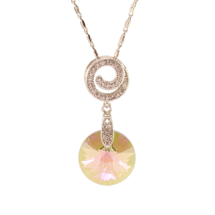 Кулон Xuping колір Родій з кр-ми Swarovski на ланцюжку Кристал Vitrail Light на спіральці довжина 40-45см х 1мм фото №1