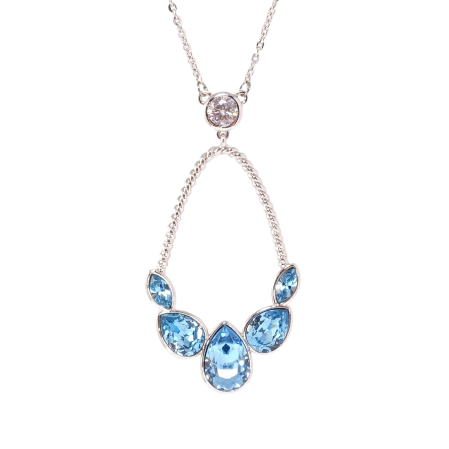 Кулон Xuping колір Родій з кр-ми Swarovski на ланцюжку Витончена підвіска з кристалами Aquamarine довжина 46-51см х фото №1