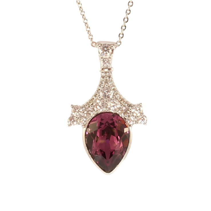 Кулон Xuping колір Родій з кр-ми Swarovski на ланцюжку Витончена підвіска з кристалом Burgundy довжина 40-45см х 1мм фото №17