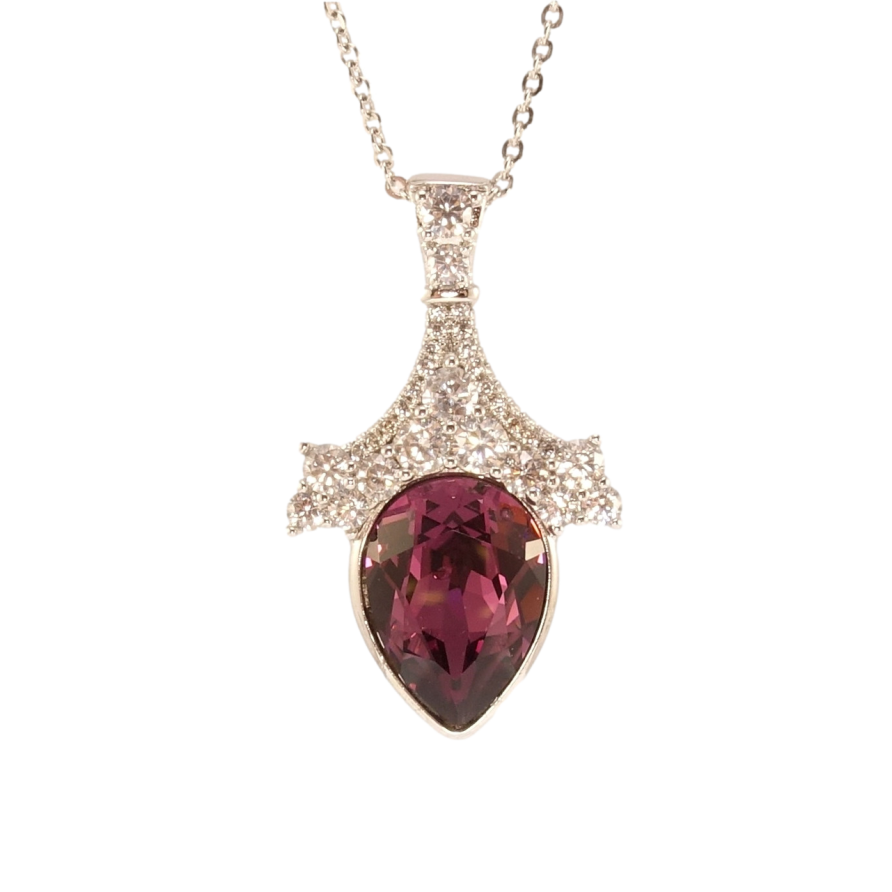 Кулон Xuping колір Родій з кр-ми Swarovski на ланцюжку Витончена підвіска з кристалом Burgundy довжина 40-45см х 1мм фото №1