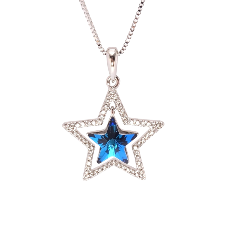 Кулон Xuping колір Родій з кр-ми Swarovski на ланцюжку Зірка з кристалом Bermuda Blue довжина 40-45см х фото №15