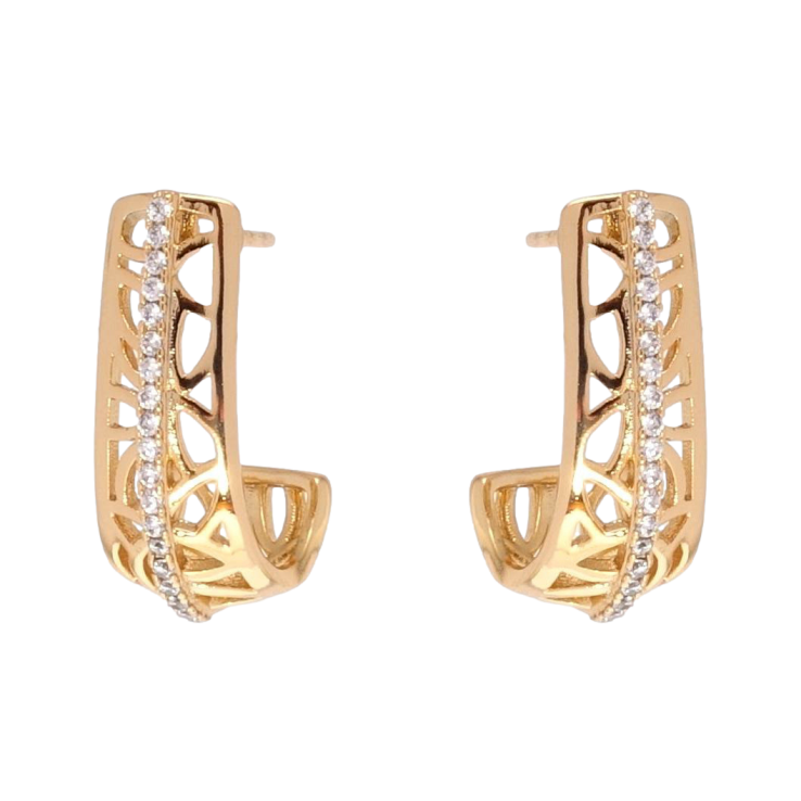 Серьги Xuping Позолота 18K пусеты Дуги с резным узором и дорожками циркония фото №22