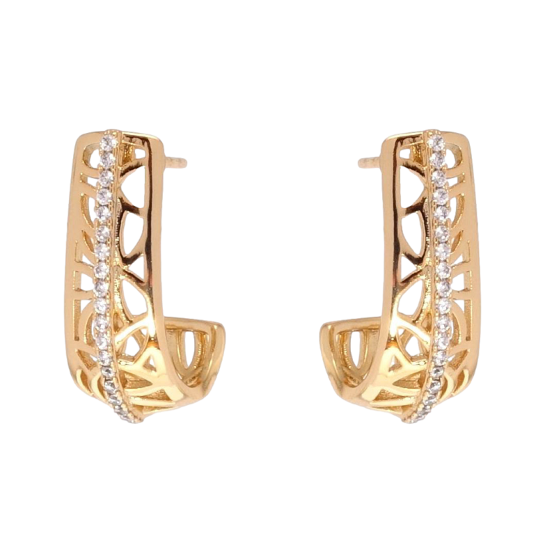 Серьги Xuping Позолота 18K пусеты Дуги с резным узором и дорожками циркония фото №10