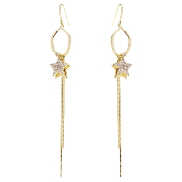 Сережки Xuping QQMM Позолота 14K французький замок Зірочки з ланцюжком на кільці фото №9