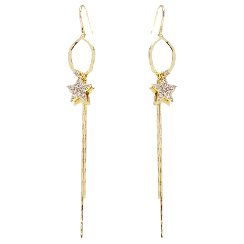 Серьги Xuping QQMM Позолота 14K французский замок Звездочки с цепочкой на колечке фото №5