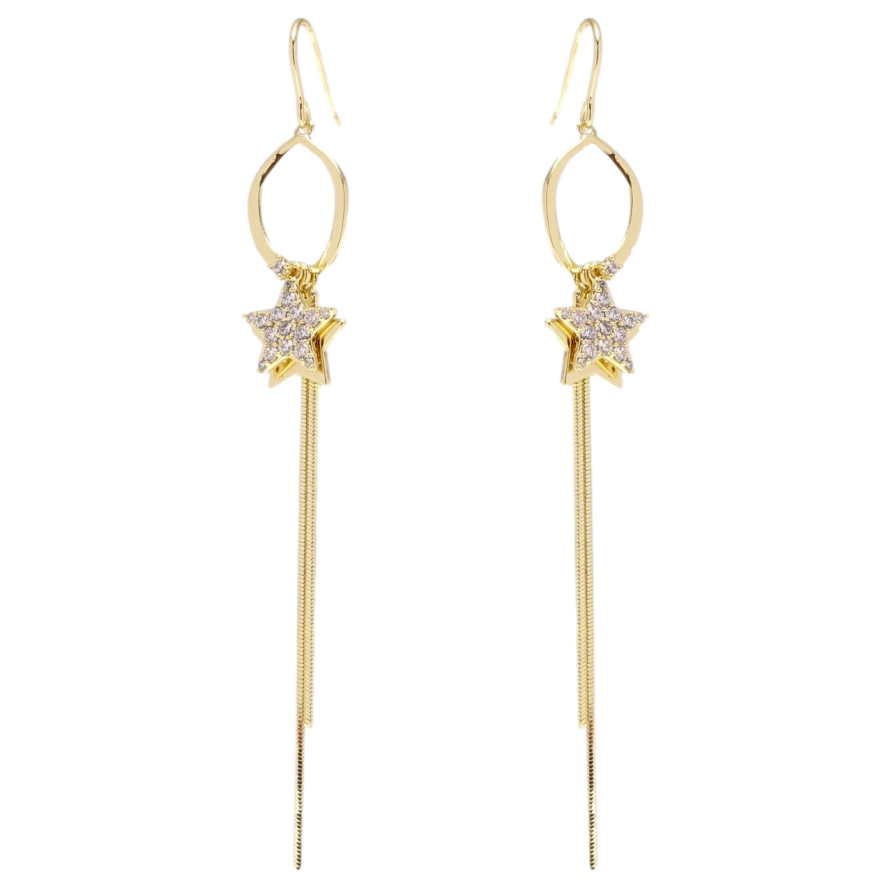 Сережки Xuping QQMM Позолота 14K французький замок Зірочки з ланцюжком на кільці фото №1