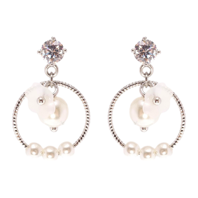 Серьги Xuping QQMM Родий пусеты Колечки с жемчужными бусинами и цветочками фото №1