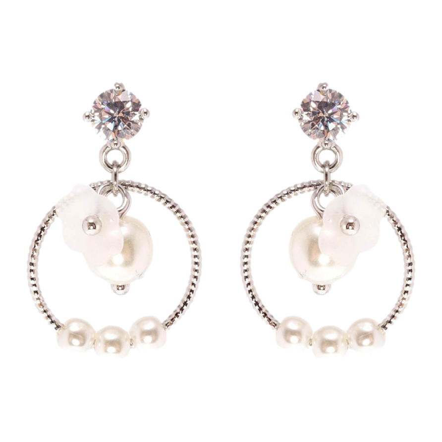 Серьги Xuping QQMM Родий пусеты Колечки с жемчужными бусинами и цветочками фото №1