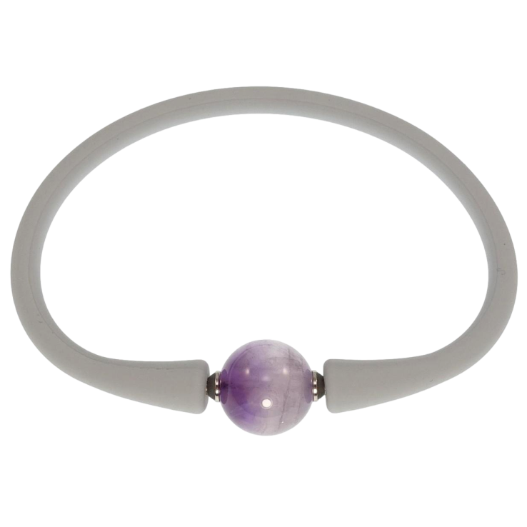 Браслет Xuping Родій Сірий каучуковий шнур з бузковою намистом довжина 18см х 4мм; ø 12мм фото №12